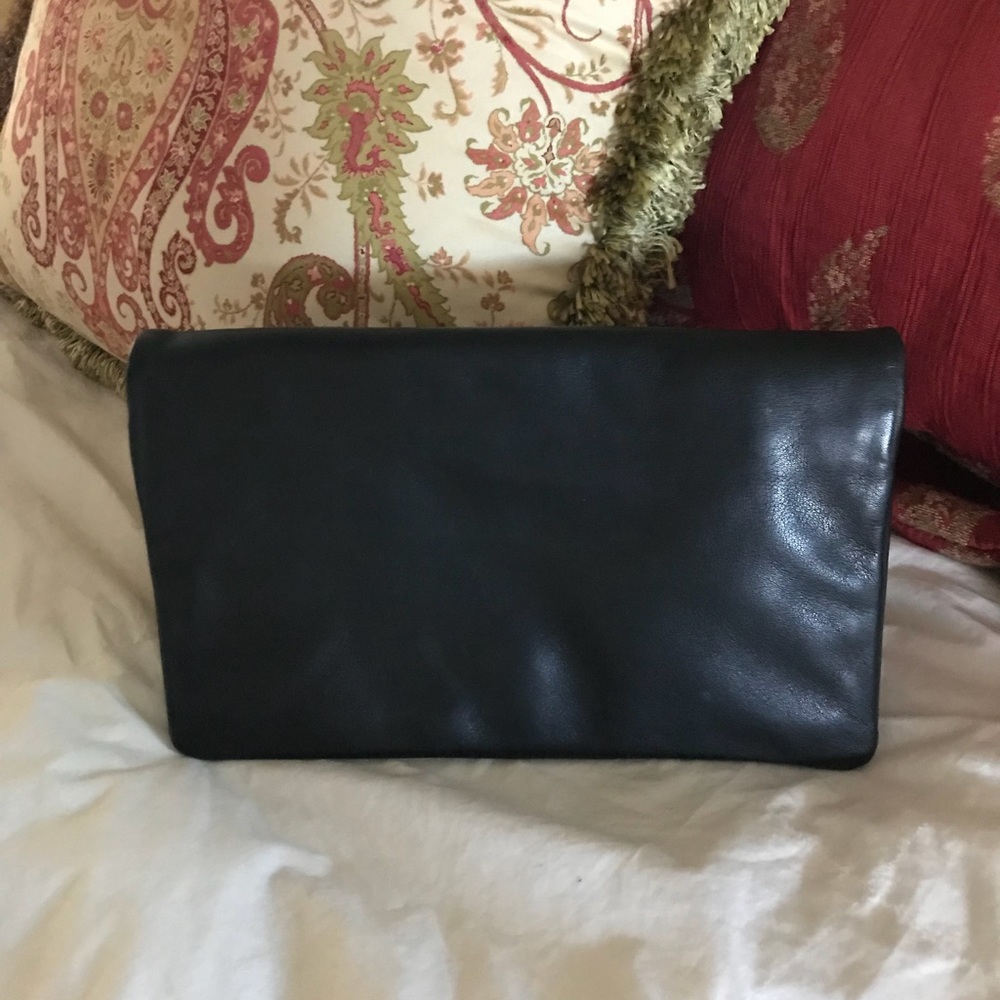EUC Ann Taylor black fold over leather clutch